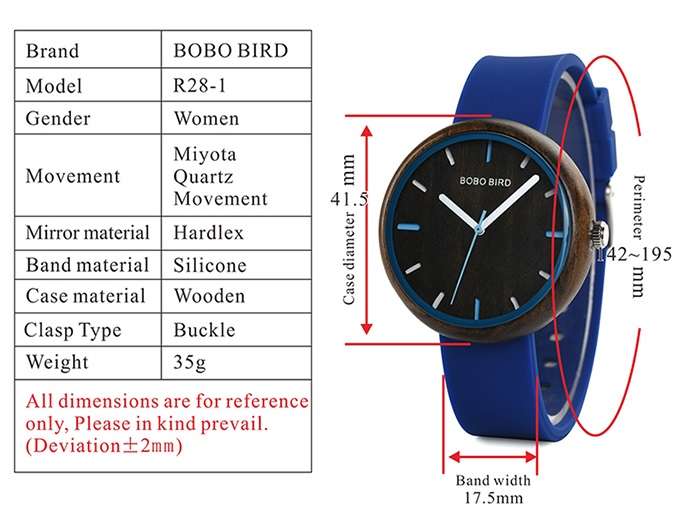 BOBO BIRD Ladies wooden watch with Silicone wrist band - Blue