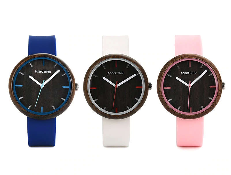 BOBO BIRD Ladies wooden watch with Silicone wrist band - Blue