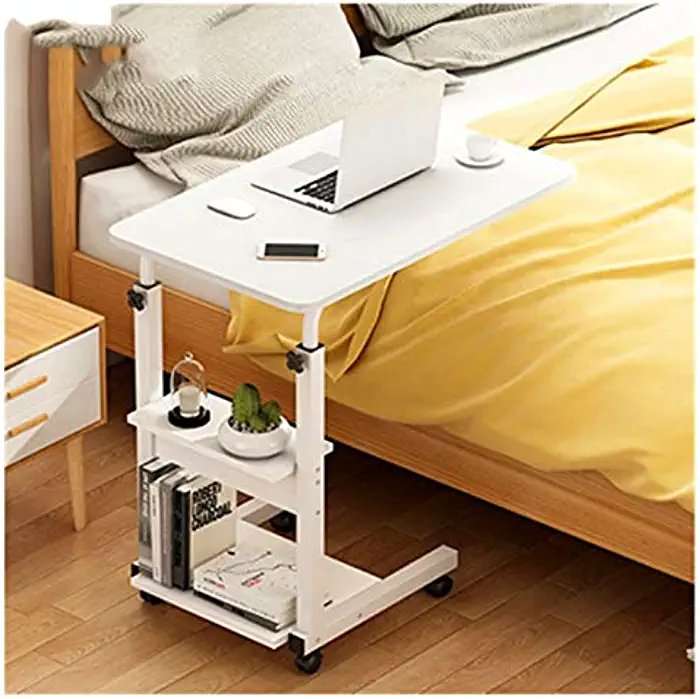 Simple height Adjustable office desk / sofa table with storage shelves