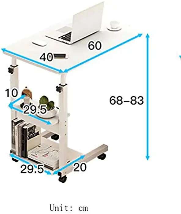 Simple height Adjustable office desk / sofa table with storage shelves