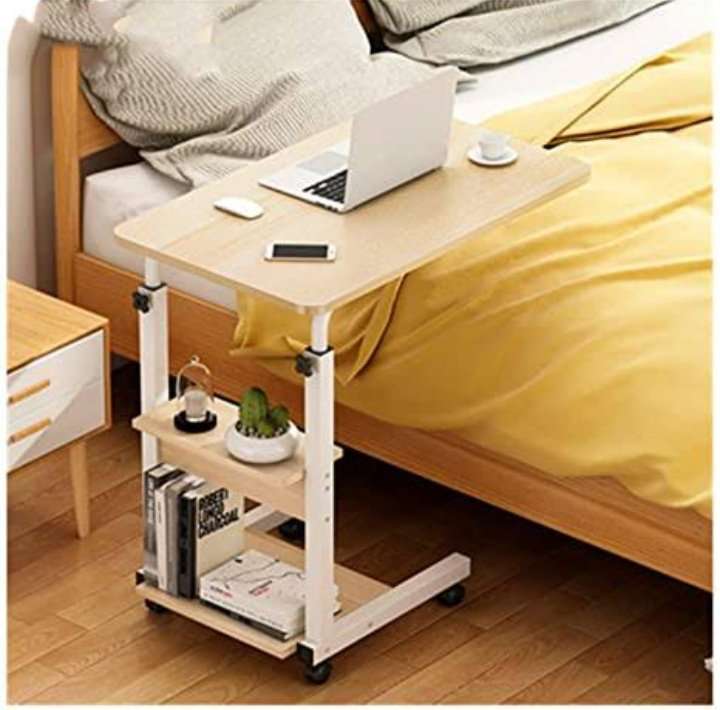 Simple height Adjustable office desk / sofa table with storage shelves