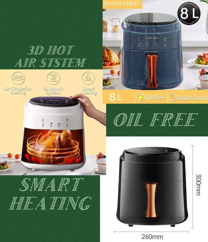 Air Fryer Silver Crest 8L Smart Air Fryer With Digital Touch and Stylish Design + FREE GIFT