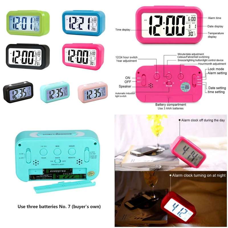 LED Digital Alarm Clock Electronic Clock Smart Mute Backlight Display Temperature &amp; Calendar ...