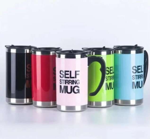 Colourful, self stirring mug