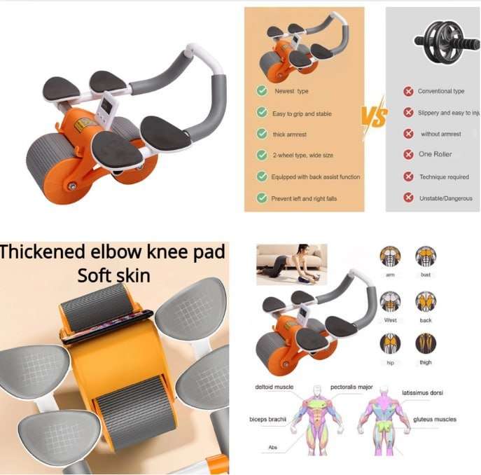 Ab Wheel Roller With Automatic Rebound And Elbow Pads.