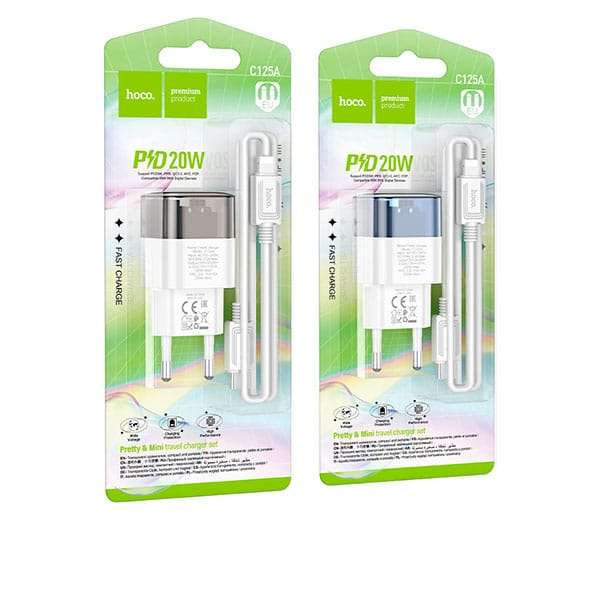 Hoco Travel Charger Set (C125A - Includes Type-C to iP cable)