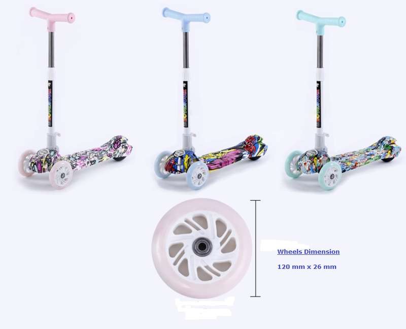 Height Adjustable Kids Scooter With Colourful Light-flashing Wheels.