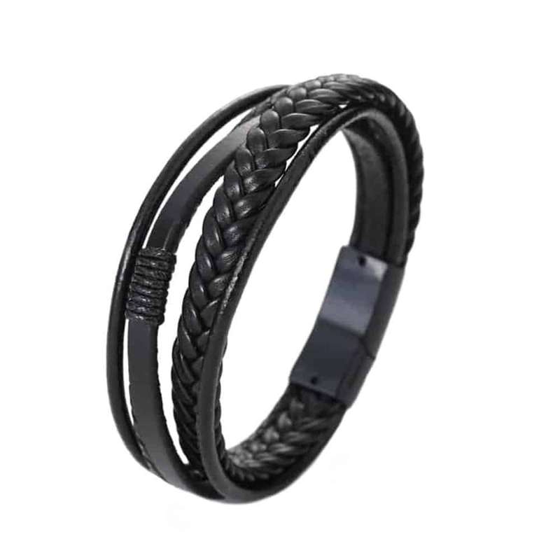 Killer Deals Multi-strand Black PU Vegan Leather Bracelet (M/L)Size:21.5cm