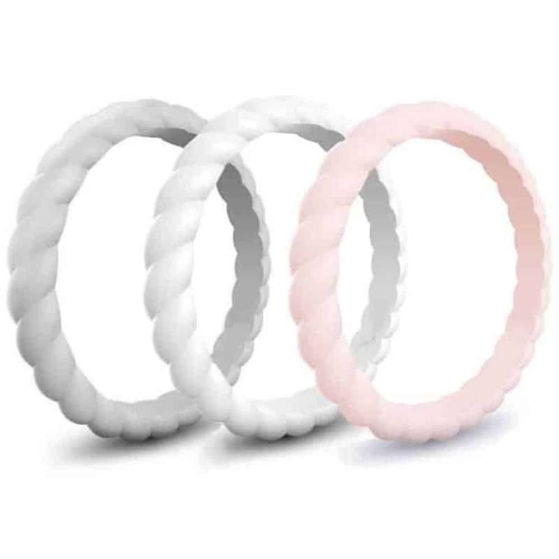 Killer Deals Women's Braided Silicone Ring x 3 Pack - Grey, Pink, White - Size USA 5/ RSA J
