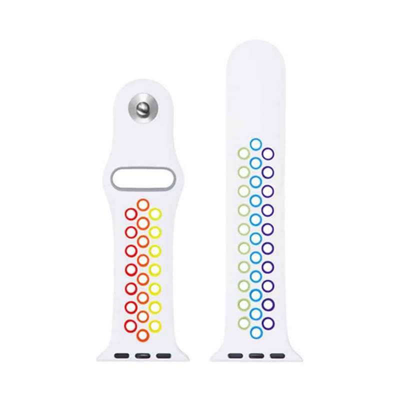 Killer Deals Silicone Strap for 42/44/45/49mm Apple Watch (S/M)- White & Rainbow