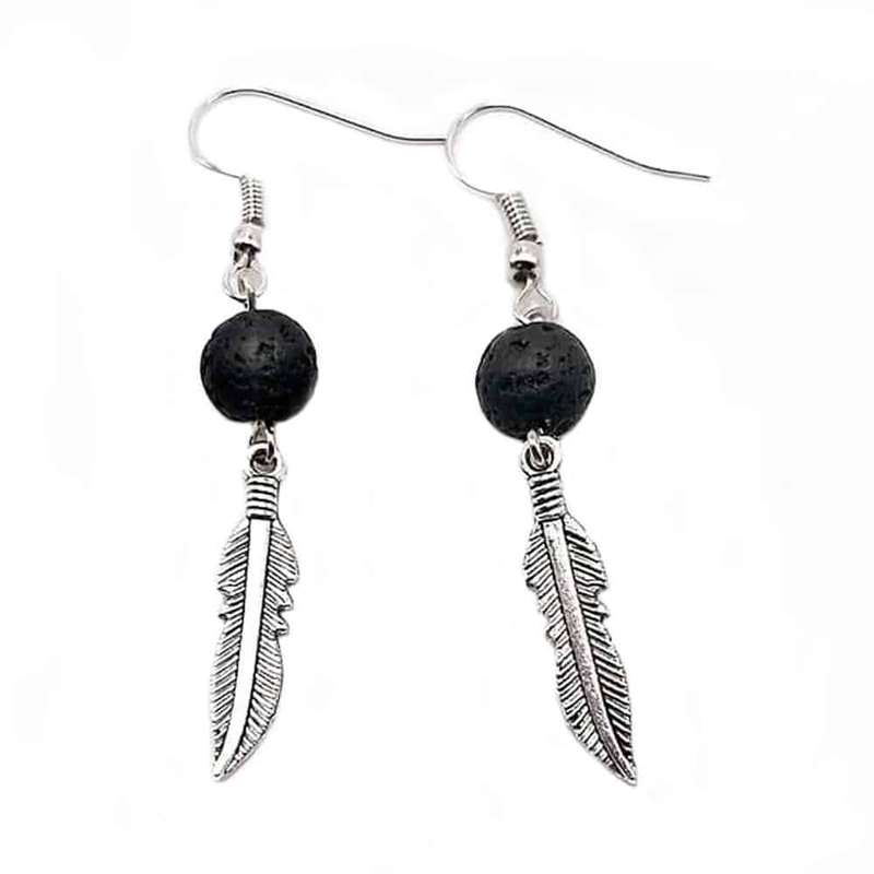 Killer Deals feather leaf charm lava stone essential oil diffuser aromatherapy earrings