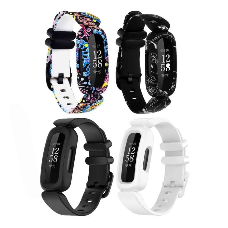 Silicone Strap for Fitbit Ace 3 - Black Flower