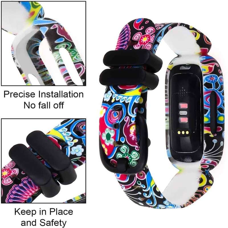 Silicone Strap for Fitbit Ace 3 - Black Flower