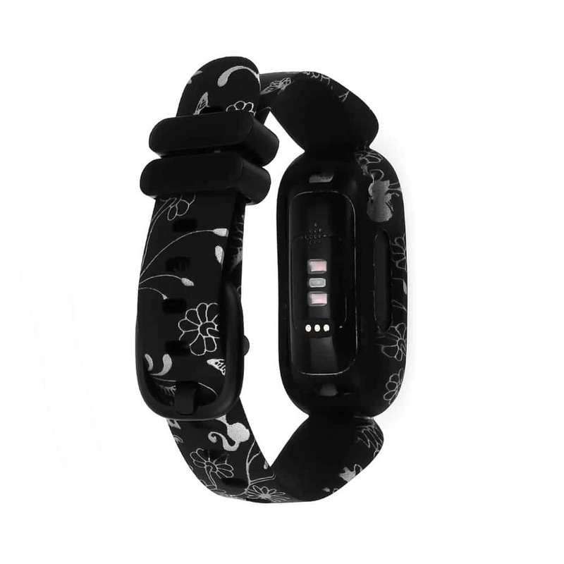 Silicone Strap for Fitbit Ace 3 - Black Flower