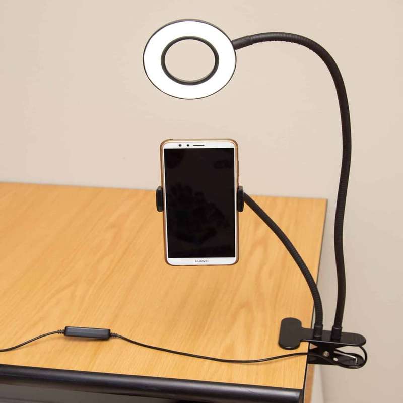 Killer Deals Lazy Bracket 2-in-1 Phone Holder & Selfie Light Desk Clamp