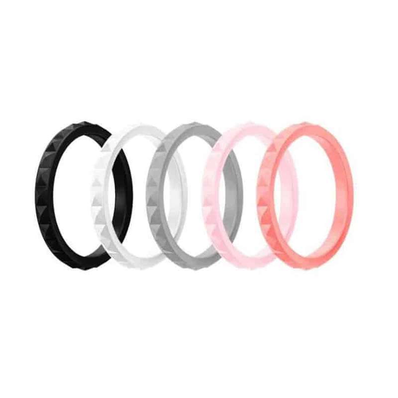 Killer Deals 5 silicone rings for ladies - Black, white, grey, pink, salmon (Size 8/Q)