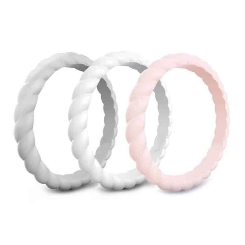 Killer Deals Women's Braided Silicone Ring x 3 - Grey, Pink, White - Size USA 8/ RSA Q
