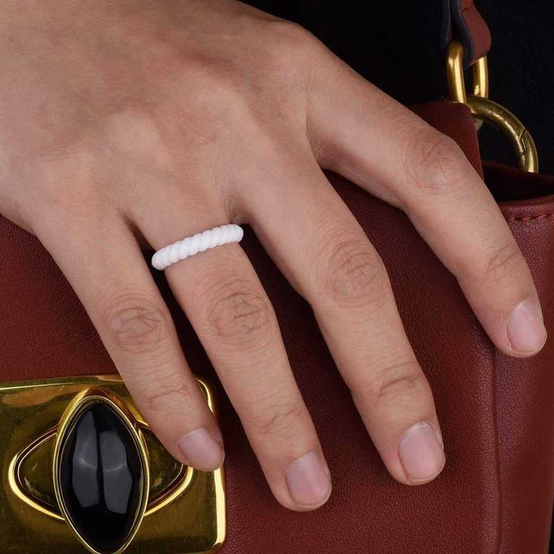 Killer Deals Women's Braided Silicone Ring x 3 - Grey, Pink, White - Size USA 8/ RSA Q