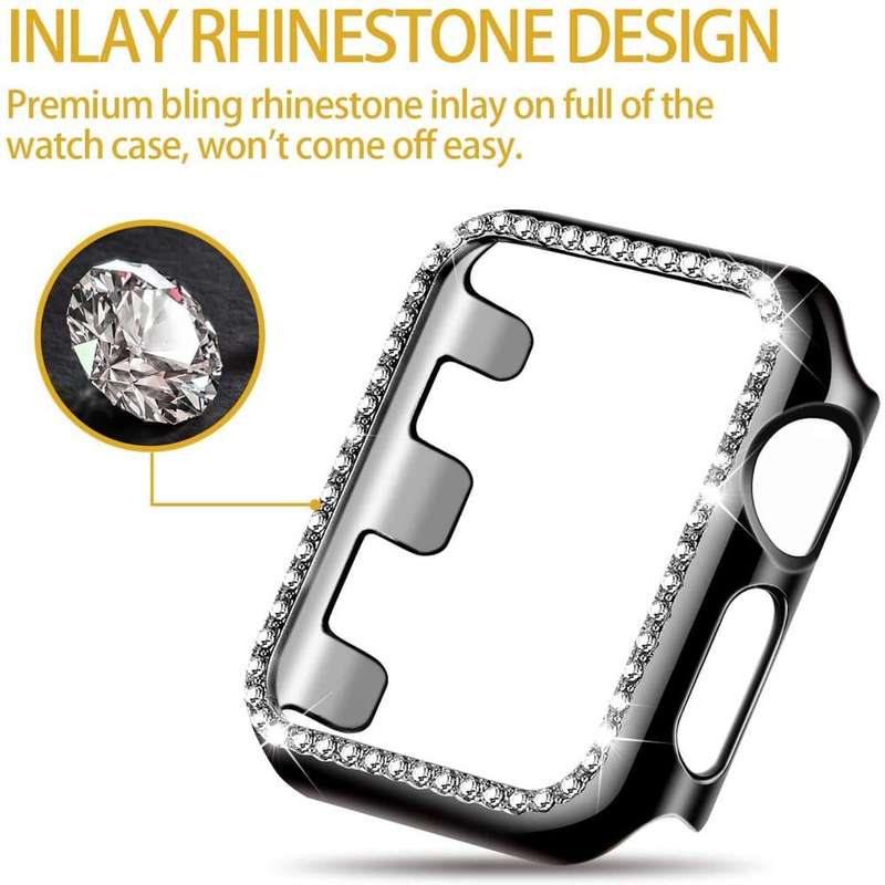 Killer Deals 42mm Apple Watch Rhinestone PC Shiny Protective Frame - Silver