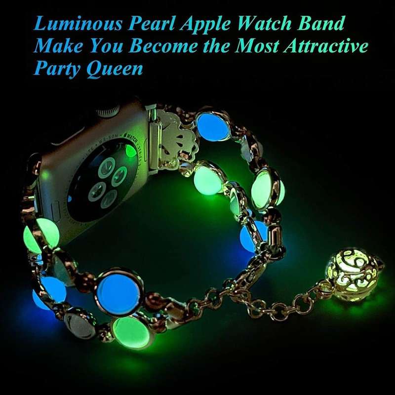 38/40/41mm Apple Watch luminous beaded pearl strap - Silver