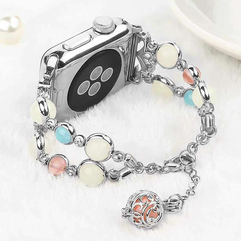 38/40/41mm Apple Watch luminous beaded pearl strap - Silver