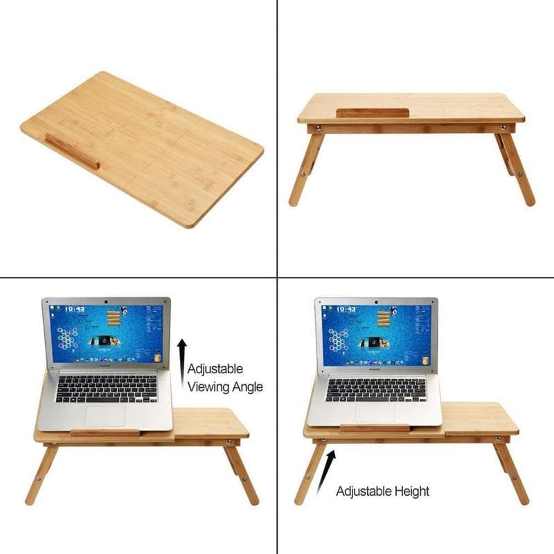 Killer Deals Adjustable Ergonomic Bamboo Wood Laptop Tablet Bed Desk Stand