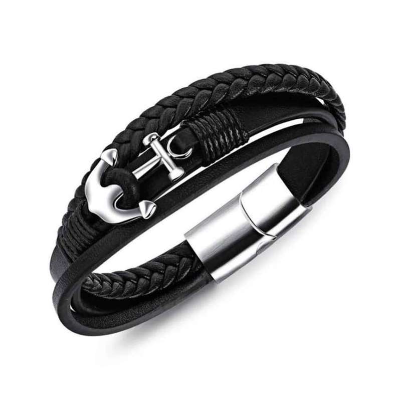 Killer Deals Vegan PU Leather & Stainless Steel Anchor Charm Bracelet- M/L