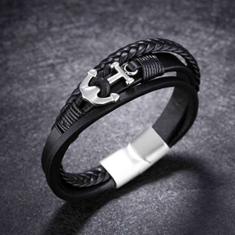 Killer Deals Vegan PU Leather & Stainless Steel Anchor Charm Bracelet- M/L
