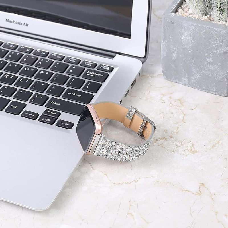 Killer Deals Leather Strap for Fitbit Versa - Silver