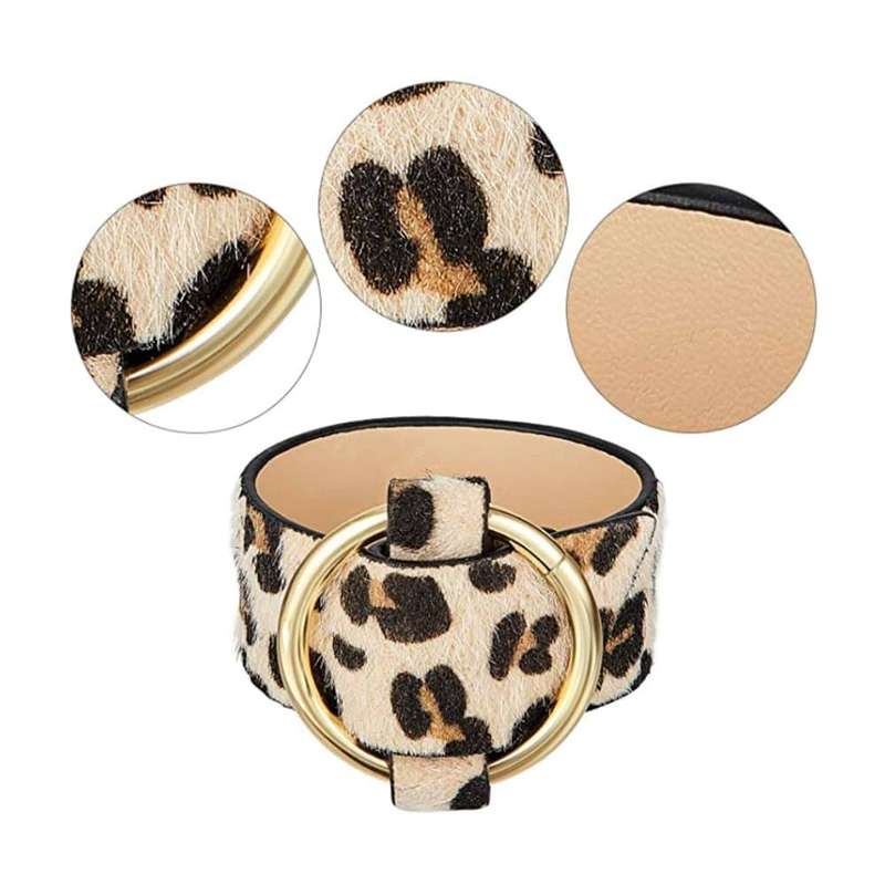 Killer Deals Brass Tube Multi PU Leather Cuff Bracelet- Leopard (x5)