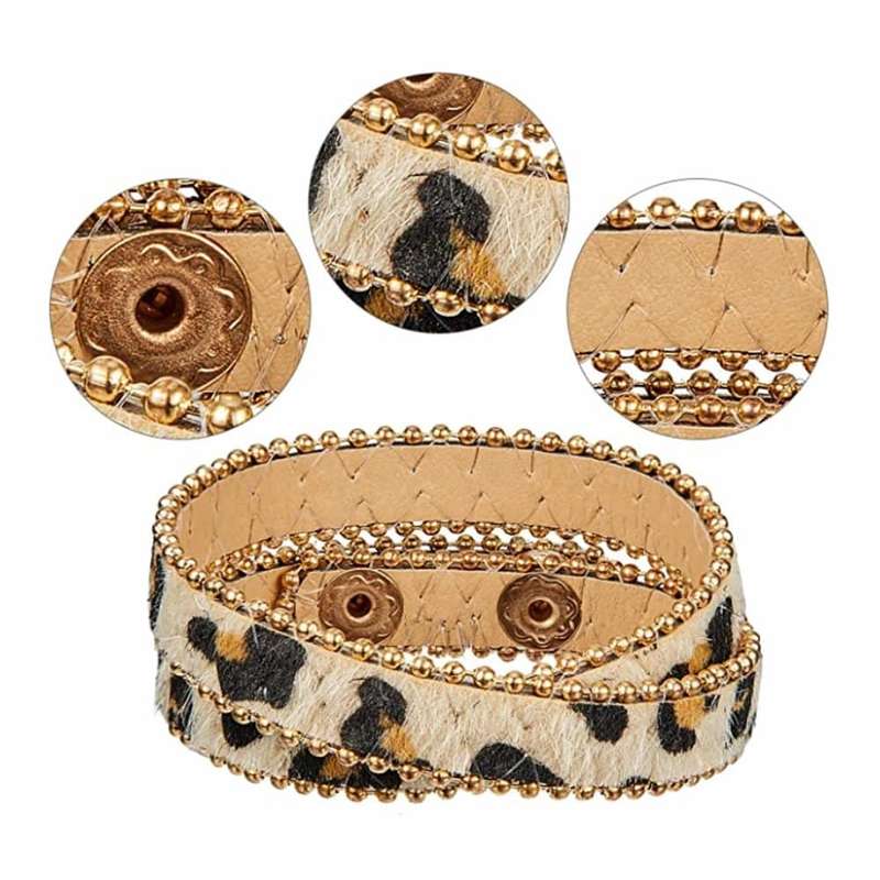 Killer Deals Brass Tube Multi PU Leather Cuff Bracelet- Leopard (x5)