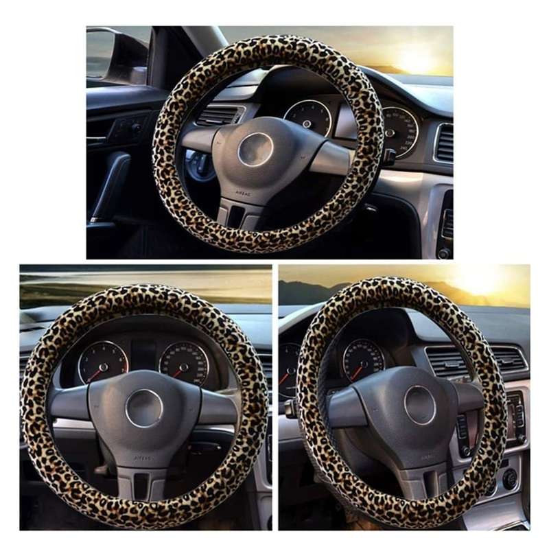 Leopard Print Car Steering Wheel Anti-Slip Protective Cover - size 38cm