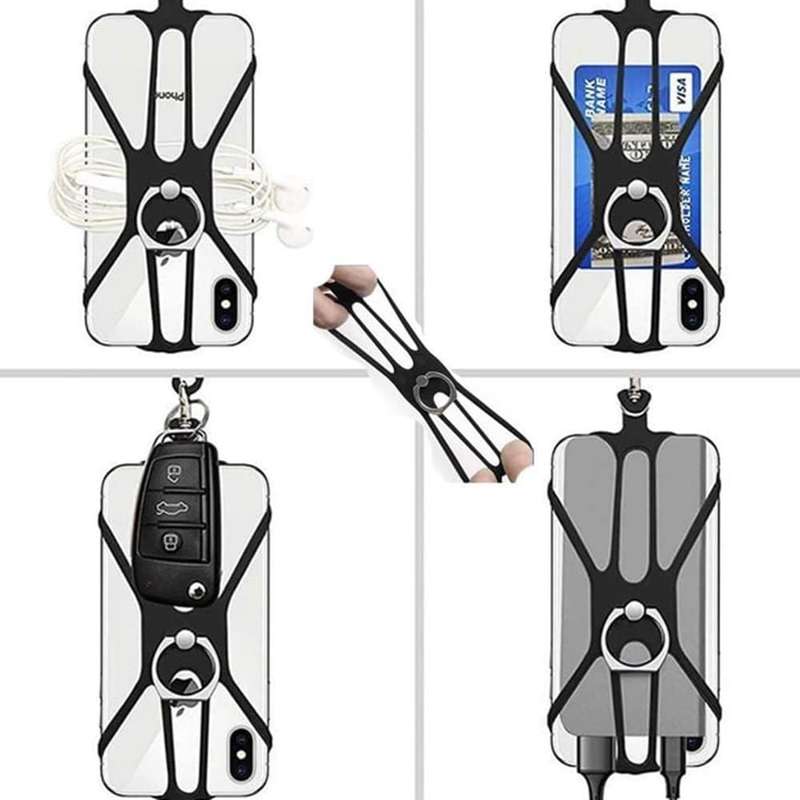 Killer Deals Universal Cell Phone Webbed Silicone Holder Including Lanyard and Ring Stand