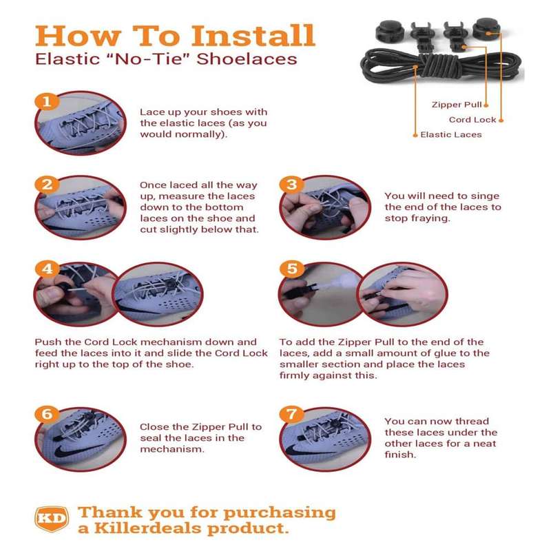 Killer Deals elastic lazy no-tie silicone speed laces - Brown (x2 Combo)
