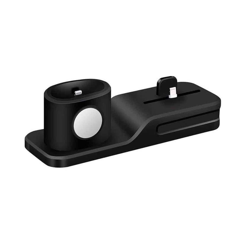3-in-1 Silicone Docking Stand for Apple iPhone, iWatch & AirPods - Black