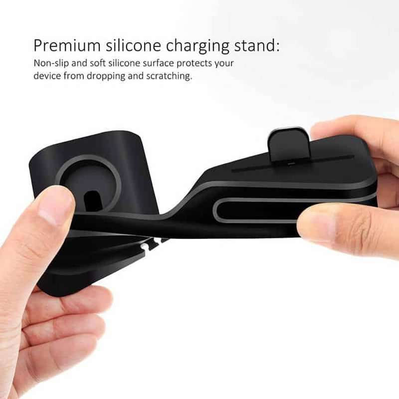 3-in-1 Silicone Docking Stand for Apple iPhone, iWatch & AirPods - Black