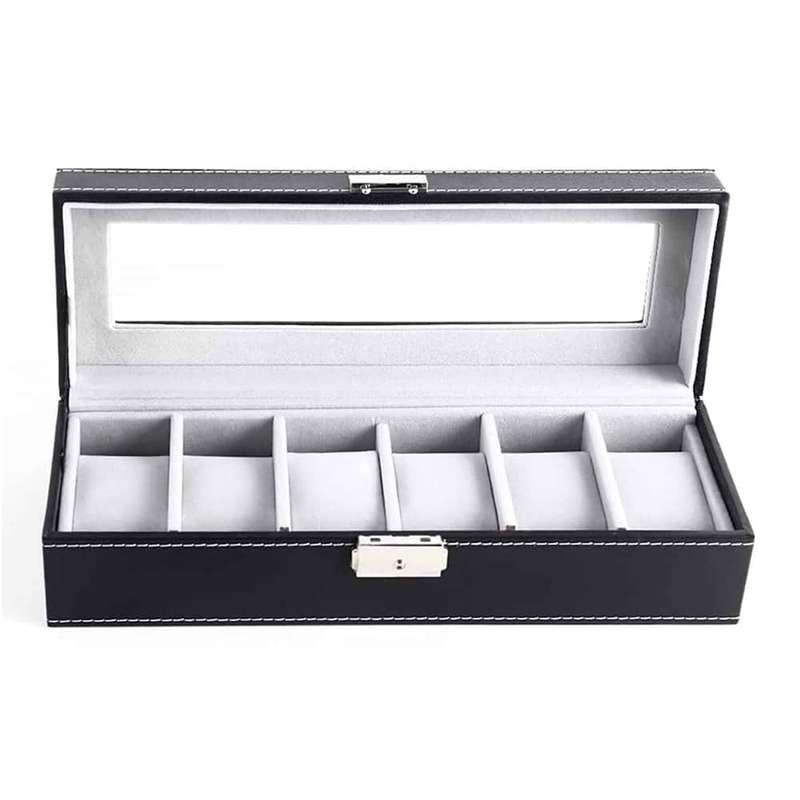 PU Leather 6 Slot Luxury Watch Organizer Display Case Box