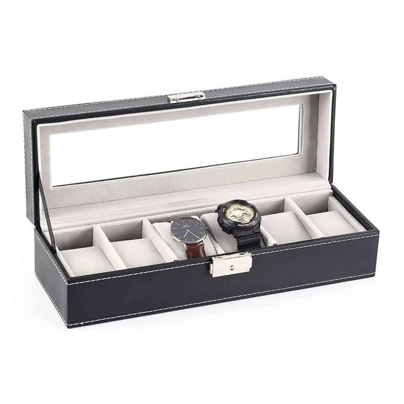 PU Leather 6 Slot Luxury Watch Organizer Display Case Box