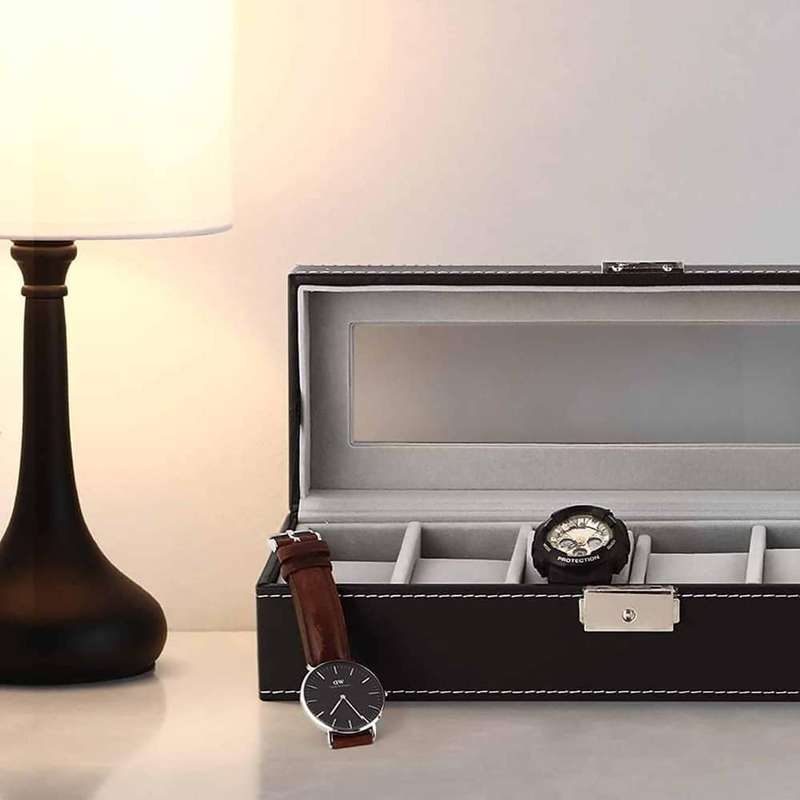 PU Leather 6 Slot Luxury Watch Organizer Display Case Box