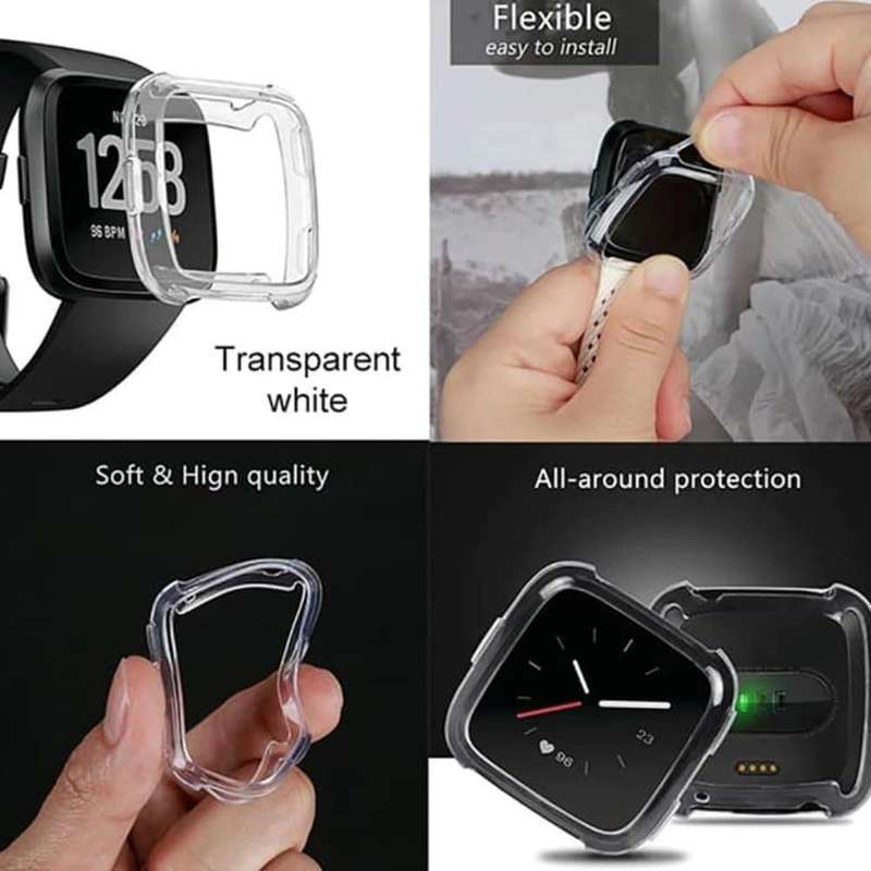 Killer Deals Soft Full Face Screen Protector Case for Fitbit Versa 1 - Silver