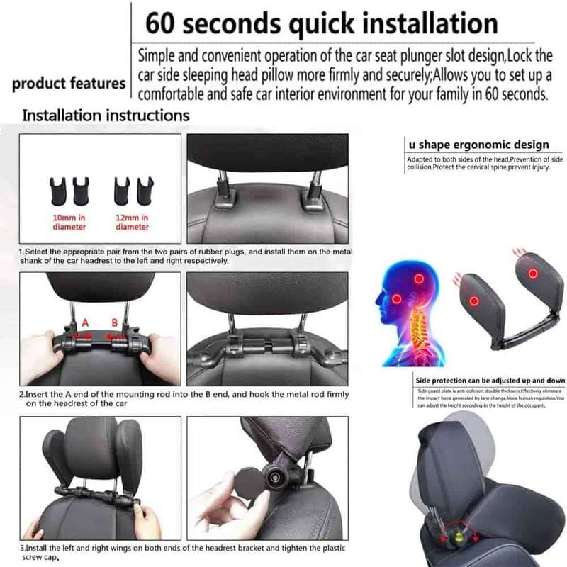 Killer Deals Car Memory Foam PU Leather Side Neck Support Cushion Headrest x2 Combo