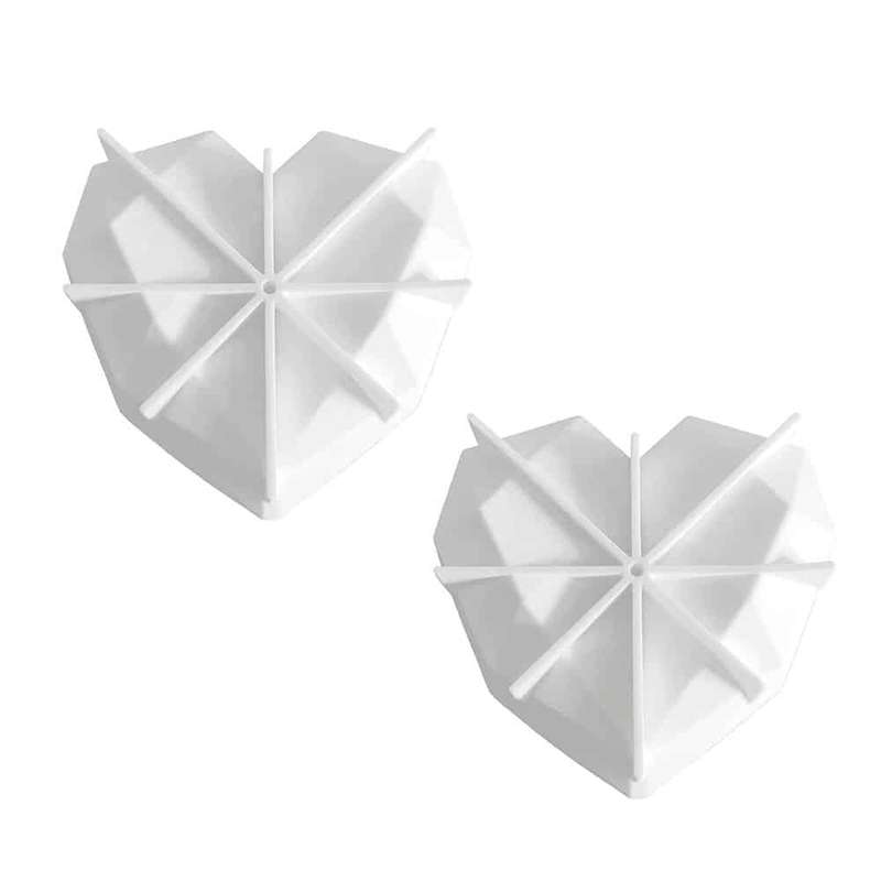 Dessert 3D Diamond Heart Shaped Silicone Baking Mould Set of 2