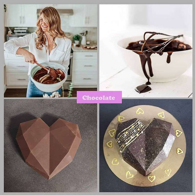 Dessert 3D Diamond Heart Shaped Silicone Baking Mould Set of 2