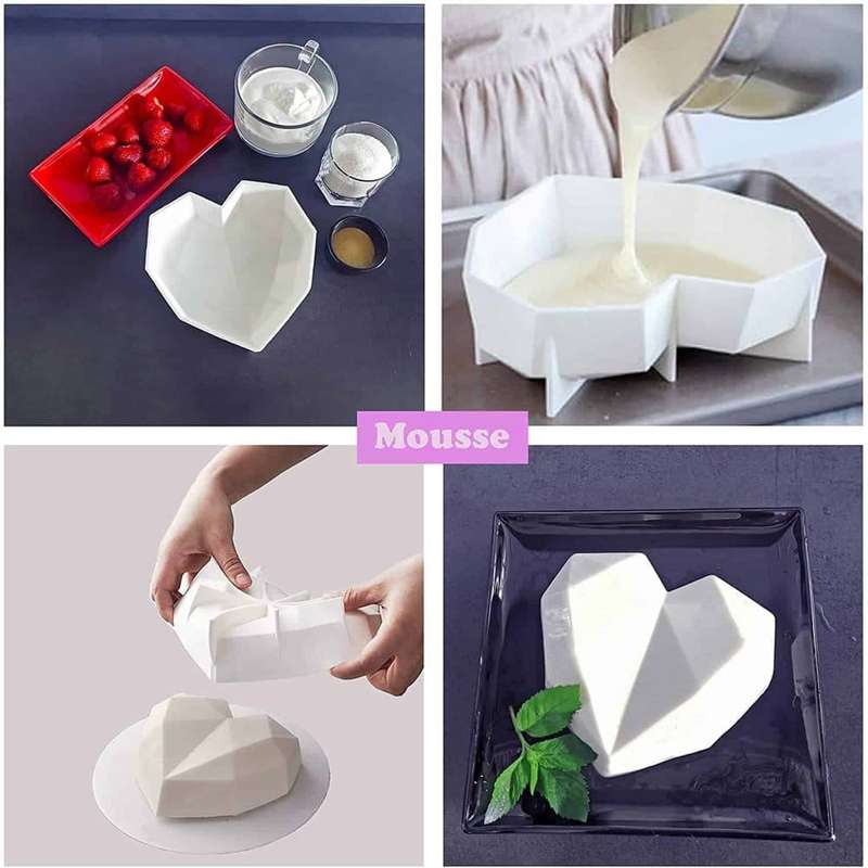 Dessert 3D Diamond Heart Shaped Silicone Baking Mould Set of 2