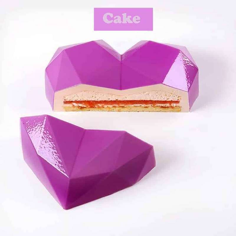 Dessert 3D Diamond Heart Shaped Silicone Baking Mould Set of 2