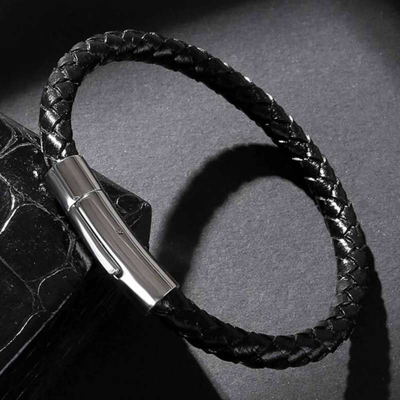 Killer Deals Minimalist Vegan PU Leather & Stainless Steel Bracelet- M/L