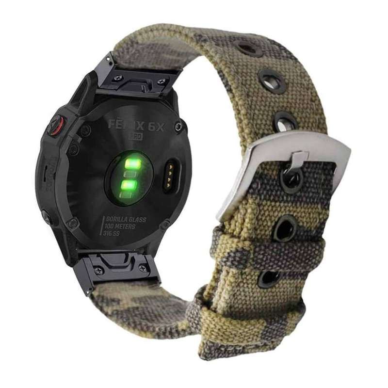 Killer Deals 26mm Garmin Fenix 6X Replacement Cotton Canvas Strap - Camo Grey