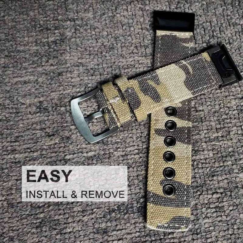 Killer Deals 26mm Garmin Fenix 6X Replacement Cotton Canvas Strap - Camo Grey