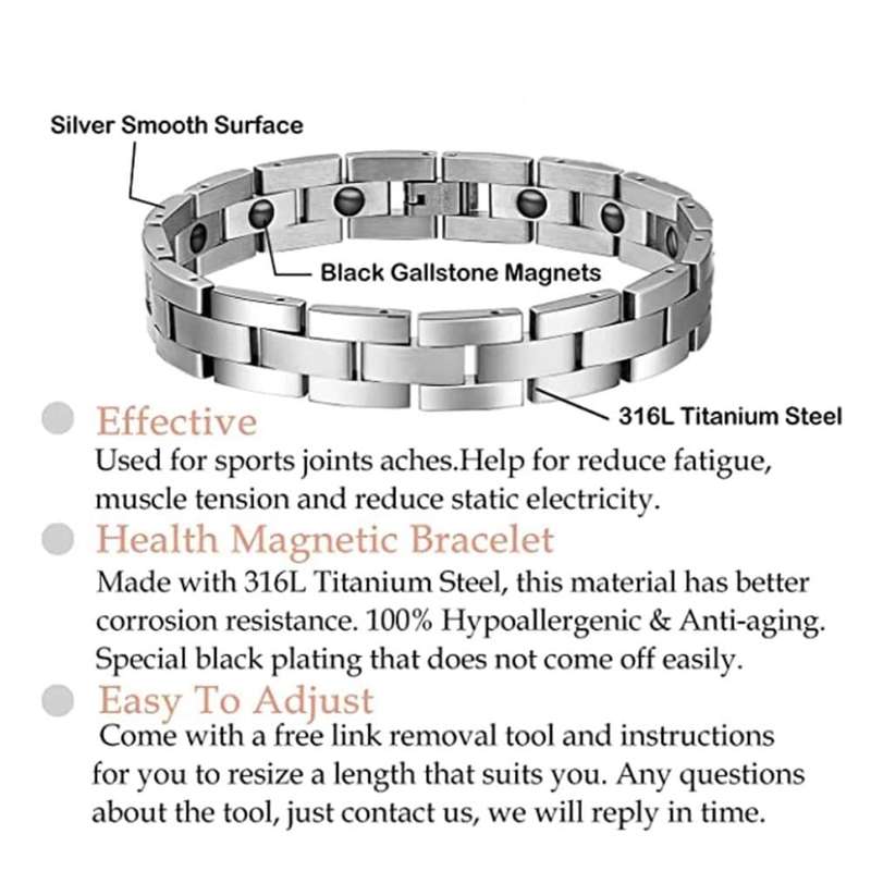 Killer Deals Titanium Steel Magnetic Therapy Bracelet w/ Free Tool- Silver