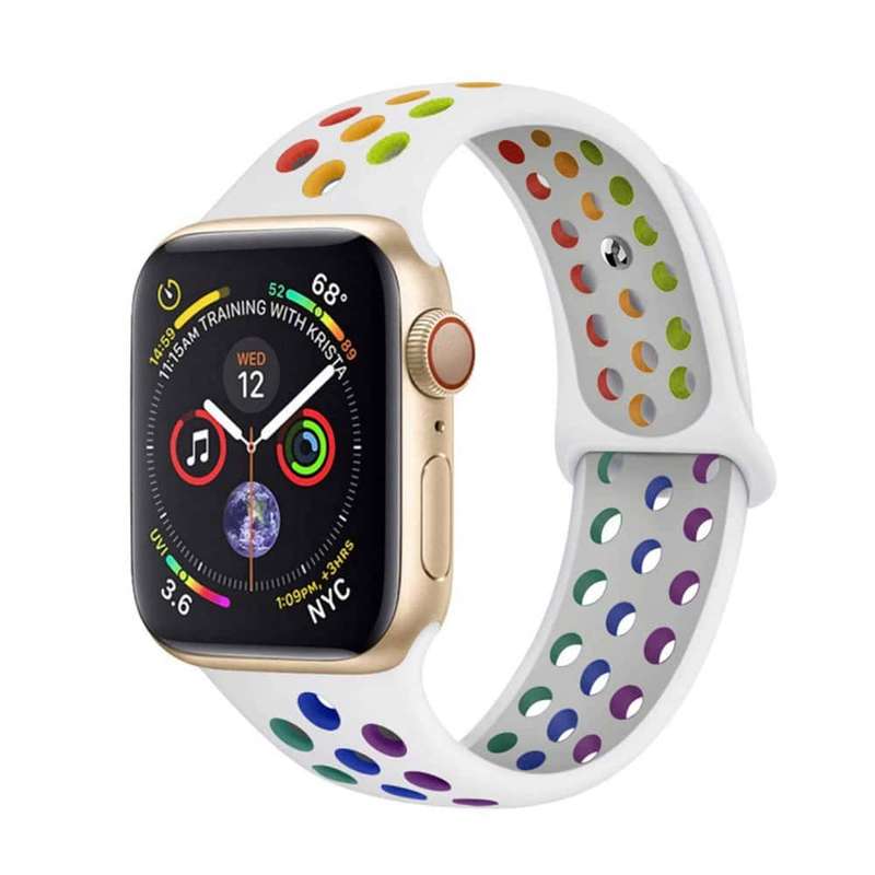 Killer Deals Silicone Strap for 42/44/45/49mm Apple Watch (S/M)- White & Rainbow